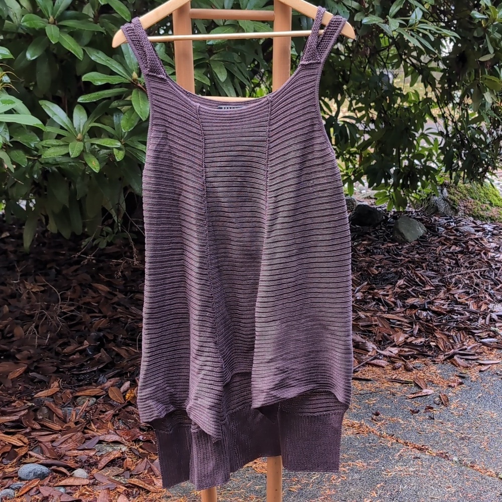 100% Silky Cotton Peruvian Connection Brown Knit Tank Top High Low Dress